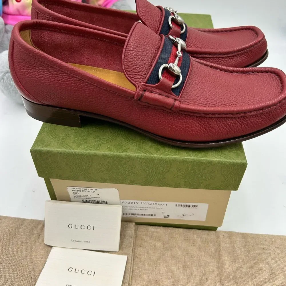 Men's Gucci horse bit web striped loafer size 9 fit 10 US made in Italy